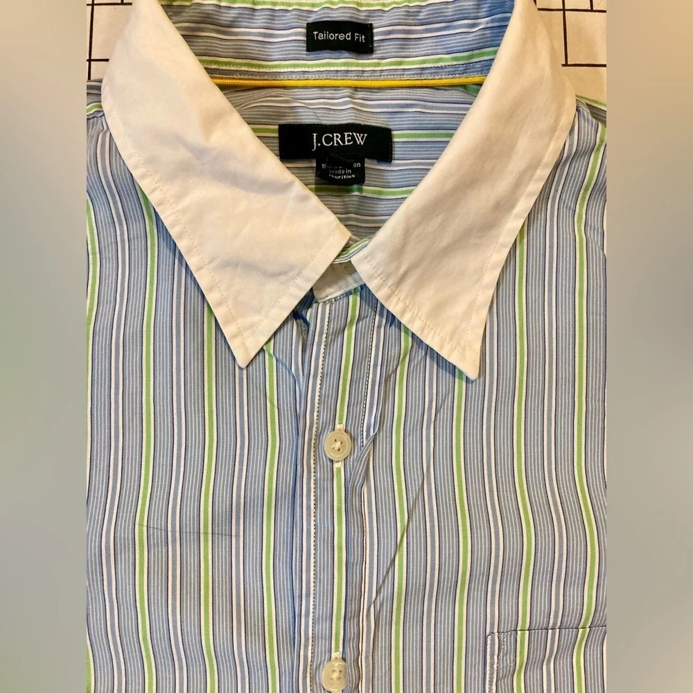 J. Crew Men’s‎ Size Large Blue/Green Striped Tailored Fit Button Down Shirt